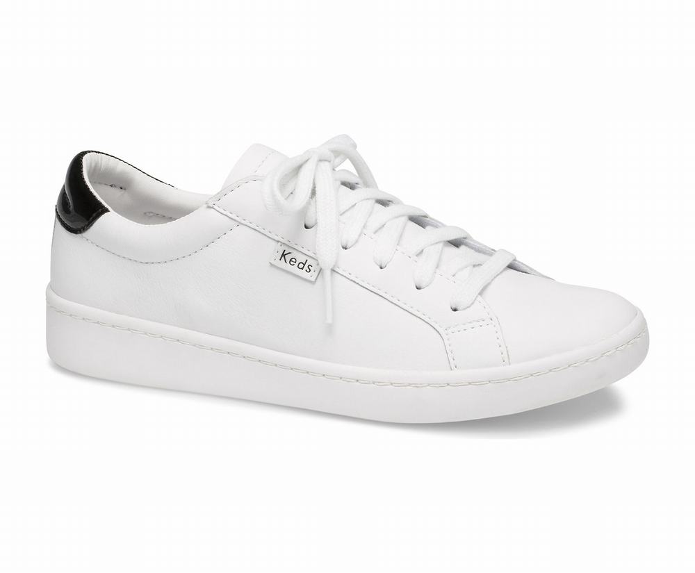 Women's Keds Ace Leather Sneakers White Black 4510386ZK - South Africa